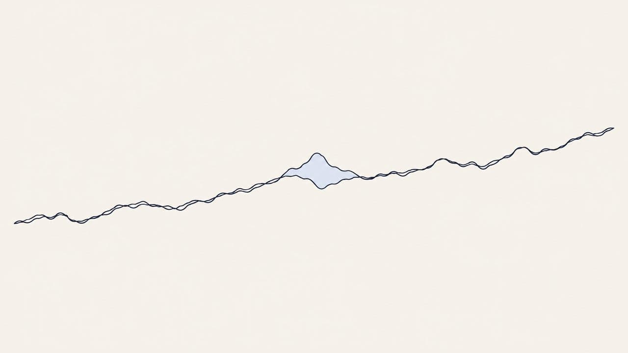 Two price lines that track each other closely, with a brief shaded gap between them that closes again