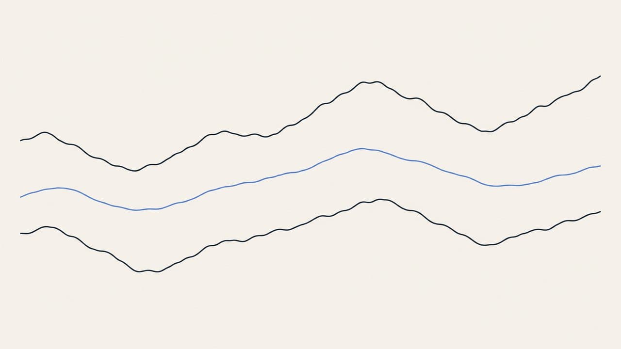 Two price paths with a differential line running between them, all rising and falling together